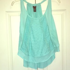 Aqua-colored flowy summer racerback shirt